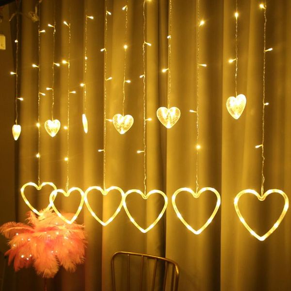 Cuerdas Confesión Cortina en forma de corazón Luz de cadena 2,5 m 138 LED Lámpara de amor de hadas para el día de San Valentín Fiesta de bodas Decoración interior al aire libre