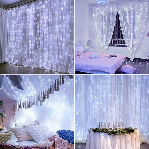 Cordes Cool White LED Rideau String Lights Noël Fée Guirlande Extérieure Maison Pour La Fête De Mariage Jardin Patio Décoration