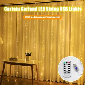 Guirlande de rideaux à cordes, lumière chaude LED, 8 Modes, télécommande USB, chambre à coucher, vacances, mariage, décoration féerique pour la maison