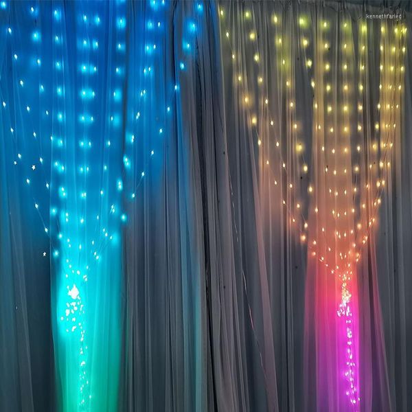 Guirnalda de luces LED con cortina de cuerdas, guirnaldas de luces RGB, luz remota por USB para fiesta de Navidad, decoración del hogar, ventana y dormitorio