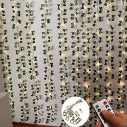 Cortina de cuerdas con luz Led de 3M x 2M para la decoración de la sala de estar del hogar, plantas artificiales para el dormitorio, decoración de guirnaldas de hiedra. Leaf Vine DIY para colgar en la pared