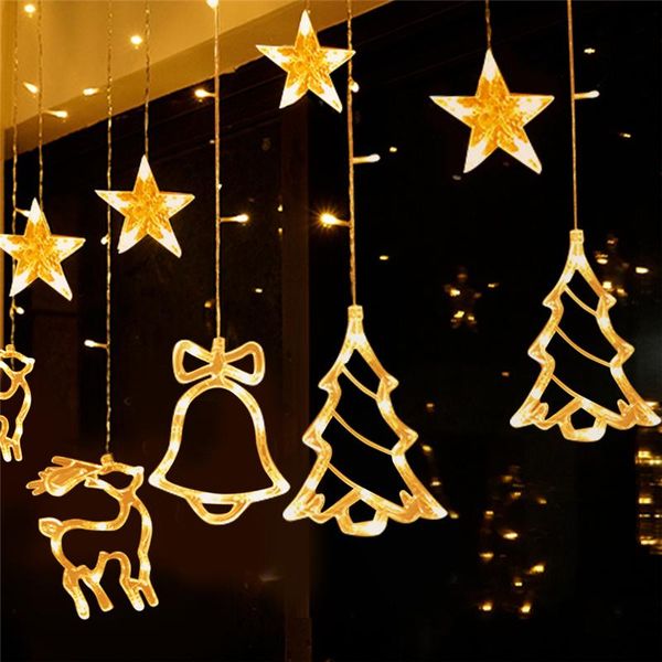 Cordes Rideau Guirlande Lumineuse Arbre De Noël Cloches Étoiles Plusieurs Modes Disposition Extérieure Fête Maison De Vacances DecorationLED LED