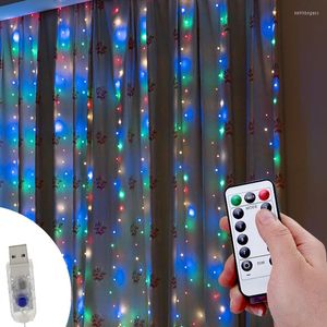 Strings gordijn string licht sprookje kerstbruilegedeel decor 3mx3m 300 geleide 8 modi waterdichte afstandsbediening