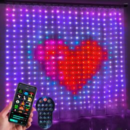 Cuerdas Cortina Cadena Luz RGBIC Dream Color Programable Smart Bluetooth LED Ventana Luces de hadas para Navidad Boda Dormitorio Decoración