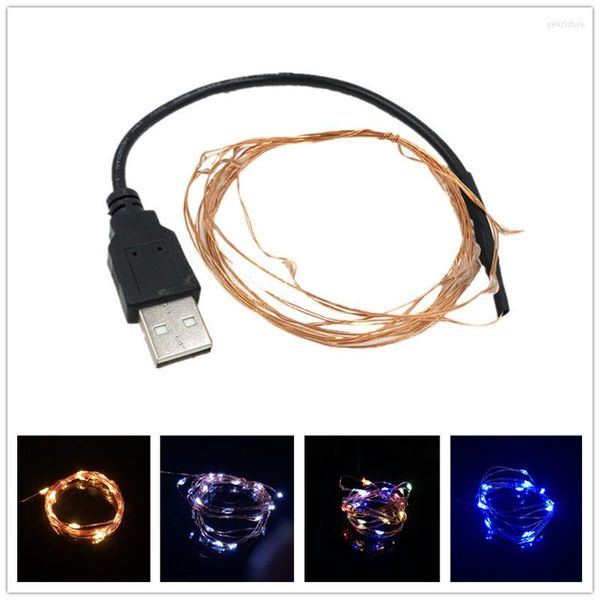 Cuerdas DC 5V 2M 20LED Cargador USB LED Tira de luz Powered RGB Cinta de alambre de cobre Iluminación de cadena de vacaciones Hada al aire libre Árbol de Navidad