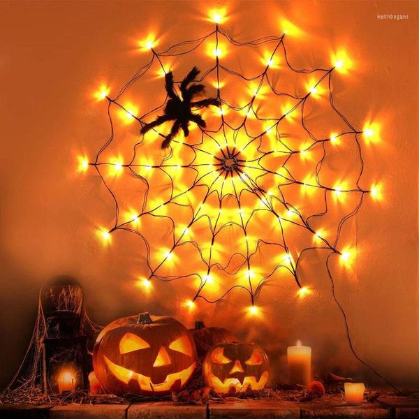 Strings Dia 1m 70LEDS Halloween Spider Web Lights Cobweb Mur Net Light 8Modes pour Noël Vacances Maison Patry Intérieur Extérieur Décor