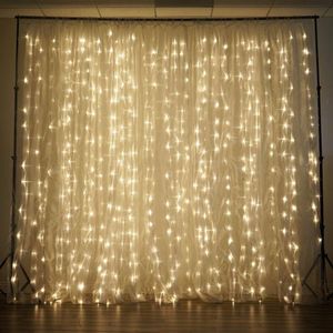 Strings drop gordain lights 6mx3m 600leds touwlicht voor vakantie kerstdecoratie warm wit/op de witte wijze led