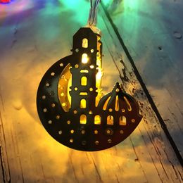 Strings Eid Mubarak leidde Iron Moon Castle String Light Ramadan Festival Courtyard Holiday Party Decoration for Garden Home Crafting Giftled