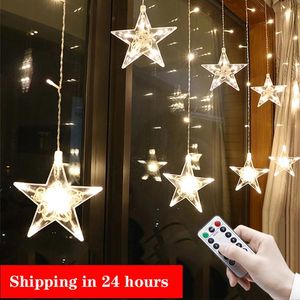 Strings Fairy Lights Led Christmas Garland Gordijn Star String Licht 2,5 m binnen voor jaar Slaapkamer Huisfeest Ramadan Wedding Decorled