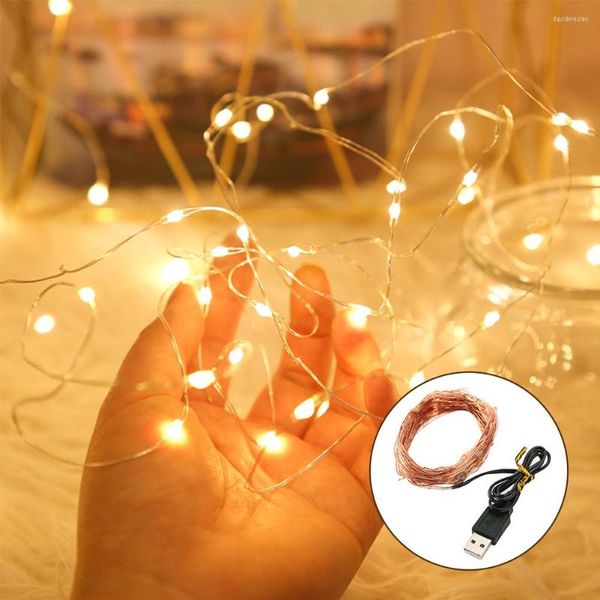 Cuerdas de luces de hadas Led Garland Holiday String Light Wire DIY 1M 2M 3M USB Powered Outdoor Cooper Christmas Wedding Party Decoration