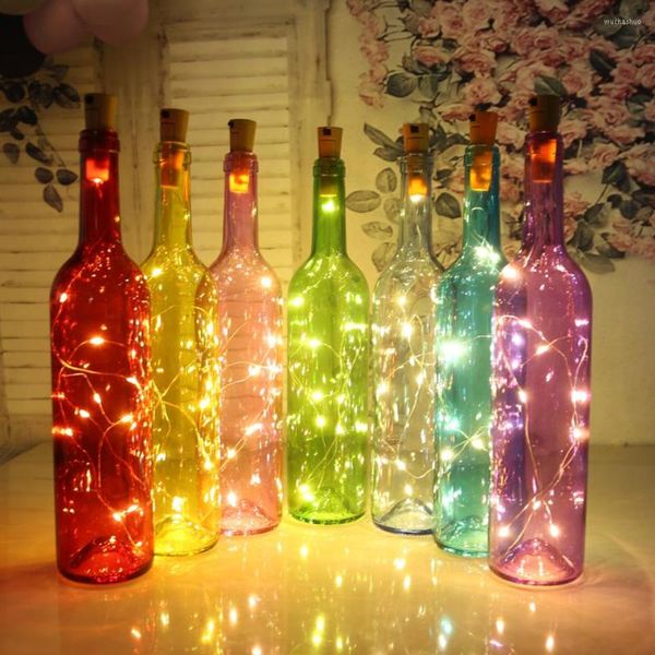 Cuerdas Foxanon Botella de vino Luz Corcho Alambre de cobre Hada Led Luces de cadena 10LED para Navidad Boda Decoración navideña 3 LR44 Batería