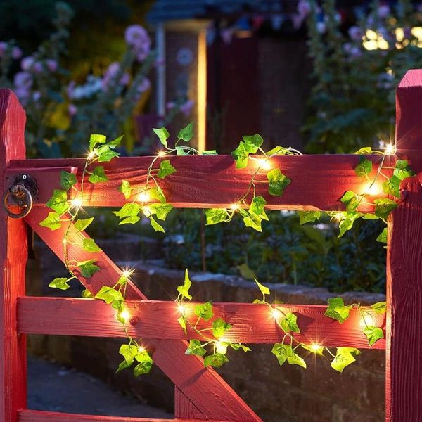 Cuerdas Cadena de luz de hoja verde Luces de hadas de vid artificial Jardín con batería Fiesta de bodas de Navidad Decoración del hogar GuirnaldaLED LEDLE