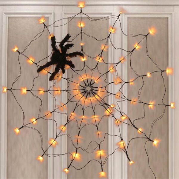 Cuerdas de luz de tela de araña negra de Halloween con 70 luces LED de red impermeables decoración de tema de Festival fantasma suministros de fiesta LED