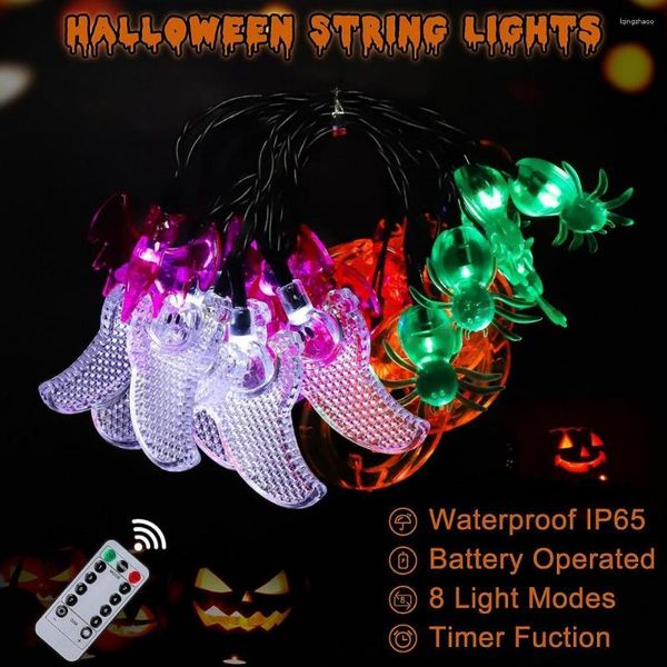 Cuerdas Halloween LED Light Spooky Luces de cadena operadas por batería con control remoto 8 modos Diseño impermeable Diversión Bat Spider