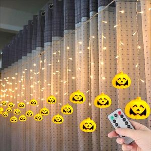 Strings Halloween LED Pompkin String Lights Batterij bediende 3,5 m 96leds Icicle Gordijn voor Xmas Decor