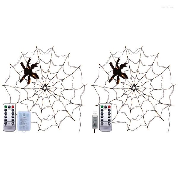 Cuerdas Halloween LED Spider Web String Light con control remoto 8 modos Net Mesh Atmósfera Lámpara Al aire libre Interior Fiesta en casa Decoración aterradora