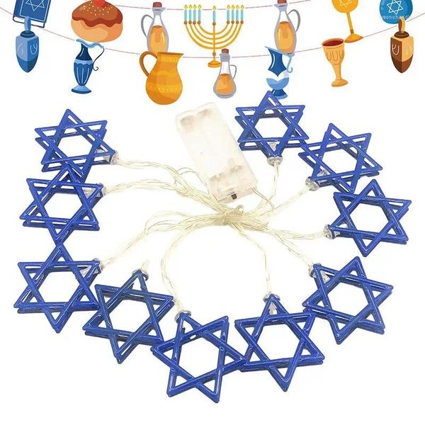 Strings Hanukkah Luces de ventana de la estrella Decoración de luz LED Batería Operada para el dormitorio de la chimenea