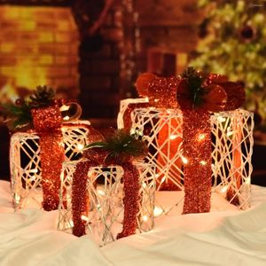 Strings indoor verlichte kerstdecoraties set van 3 pre-verlichte buitenboxen decor met bowknot voor buiten tuinfeestje