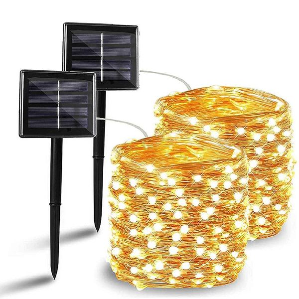 Cordes LED 50/100/200 lumière solaire lampe extérieure guirlandes lumineuses pour vacances fête de noël étanche fée jardin guirlande LED