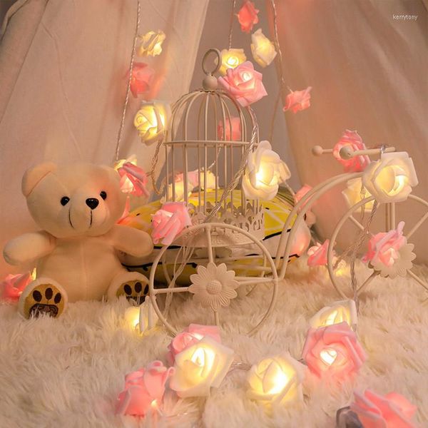 Cuerdas LED Artificial Rose Flower Lights Guirnalda de hadas Adornos navideños para la boda Home Room Cortina Lámpara Decoración