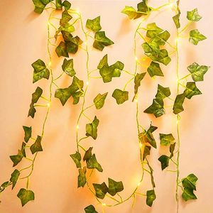 Strings Led Artificial Vine String Lights 2m Green Leaf Fairy voor wieden Home Decor Battery Powered Christmas Garland Lightled