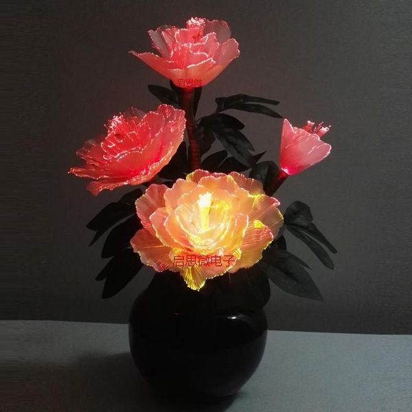 Cordes LED Artisanat Fibre Optique Fleur De Pivoine Colorée Avec Fil Optique Filé Soie Plastique Nouveauté Artistique Maison Fête Boutique DécorationLED