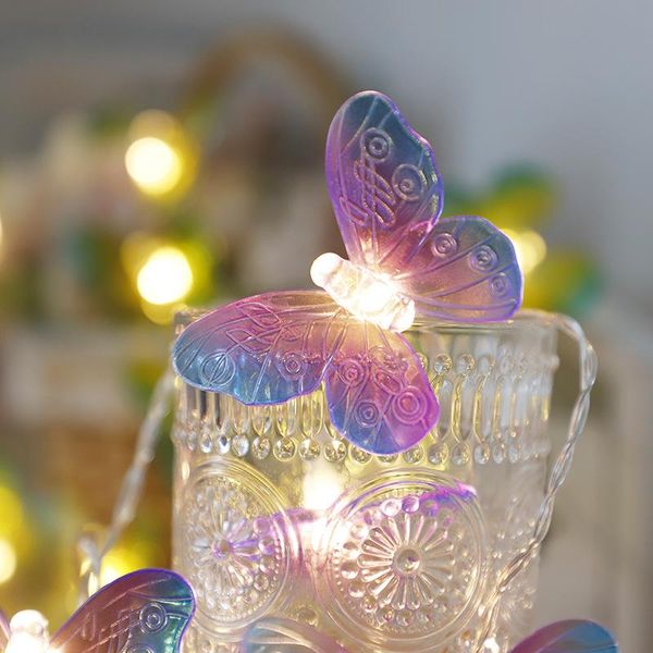 Cuerdas LED Creative Butterfly Light String Caja de batería Lámpara púrpura Garland Fairy Holiday Home Party Decor LightLED