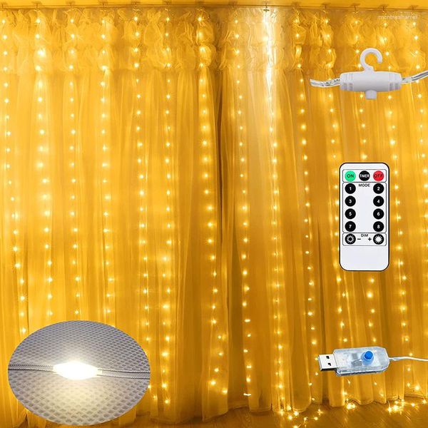 Cuerdas LED Cortina Luz USB Remoto PVC Caucho Alambre IP65 3x3M Cadena Guirnalda Luces de Navidad para el jardín del hogar Decoración del banquete de boda