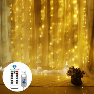 Strings LED Gordijnlichten String USB Fairy Garland Wedding Party Kerstvenster Outdoor Decor Remote Year Holiday Lighting