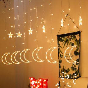 Strings LED Gordijn String Licht Star Moon Flash Fairy Warm Wit Multicolor Lamp -plugmodellen Decoratieve avond voor Kerstdecoratie