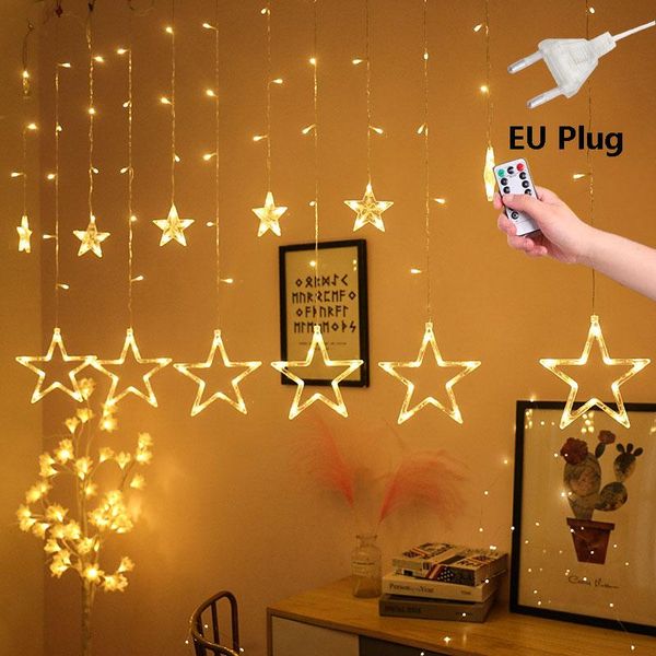 Cuerdas LED Enchufe de la UE Twinkle Star String Lights Control remoto Guirnaldas de Navidad al aire libre Decoración del banquete de boda Luces de cortina LED