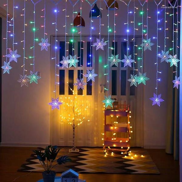 Cuerdas LED Guirnalda de hadas Año Cortina Luces Copo de nieve Cadena Jardín Decoración para el hogar Luz de Navidad Lámpara de festón al aire libre