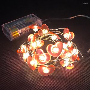 Strings LED Fairy Lights Red Heart Lengte 2 Batterij bediende vakantiedecoratie Chirstmas Licht koper String Party Party Lighting Chain