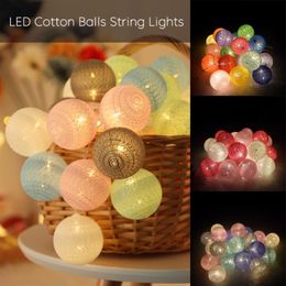 Strings LED Garland katoenbollen touwlichten batterij dia 6 cm 10 bal lichte keten fee