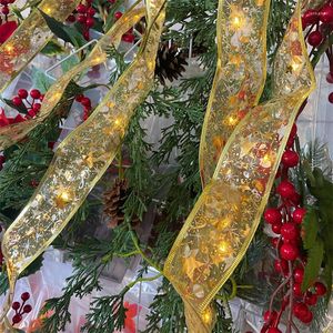 Cuerdas LED Holiday Silk Gold Ribbon Garland con luz de alambre de cobre Año de Navidad para árbol / caja de regalo Accesorios decorativos para fiestas.LED LEDLED