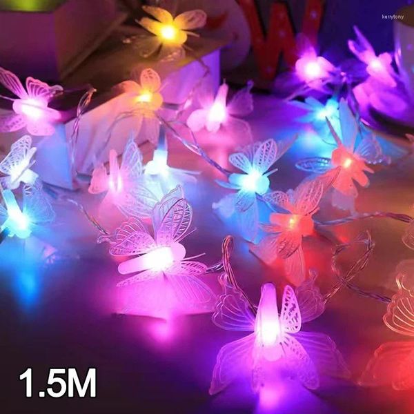 Cuerdas Cadena de luz LED Lámpara de mariposa colorida con batería para el hogar Fiesta de bodas Navidad Decoración al aire libre Luces de hadas