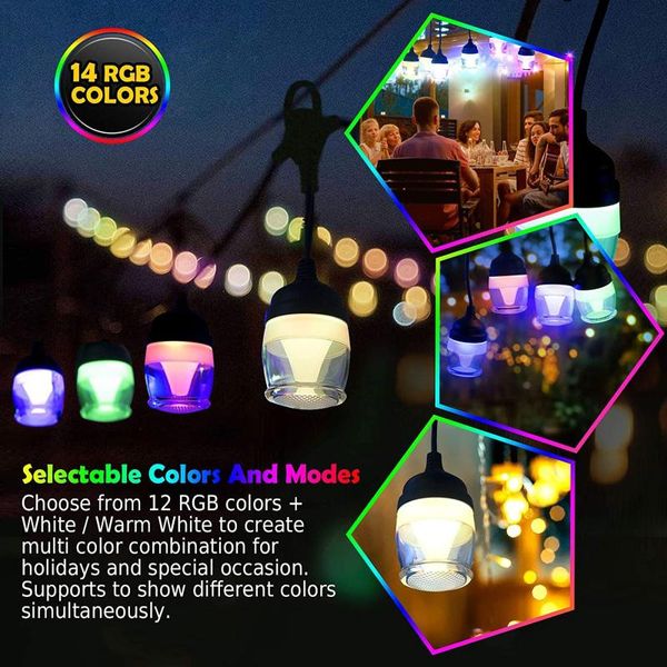 Cordes LED Lumière Avec 12 Couleurs Réglable Smart Voice Control Ampoules Colorées Pour La Fête Intérieure En Plein Air Patio Jardin DecorLED