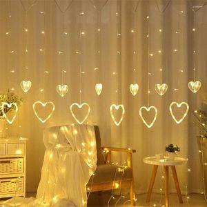 Strings LED Love Heart String Licht Valentijnsdag Effecten Garland Gordijn 8mode Fairy voor kamerfeest bruiloft Decoratie verlichting