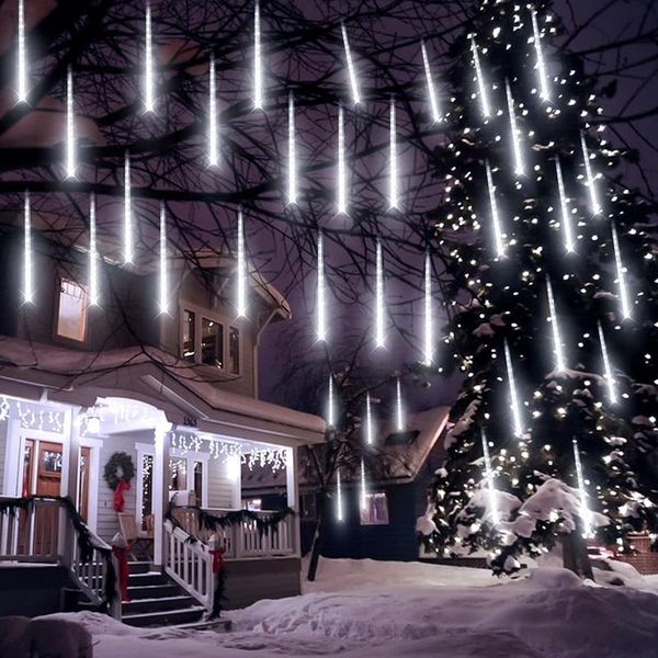 Cordes LED Météore Douche Pluie Guirlande Lumineuse Guirlande Lumineuse Imperméable Chute De Neige Goutte De Pluie Glaçon Fée 30cm 8 Tubes Mariage XmasLED