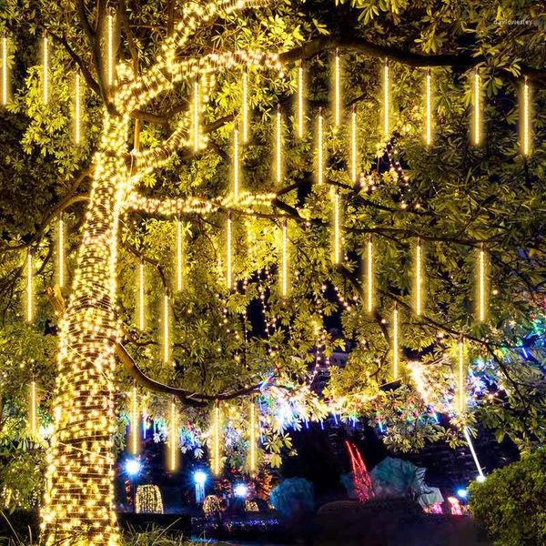 Cuerdas LED Lluvia de meteoritos Luces de lluvia A prueba de agua Caída Gota de lluvia Adorno Hada Cadena Luz Decoración de Navidad Calle Guirnalda Navidad