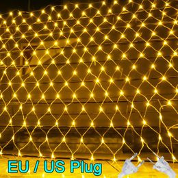 Cordes LED Filet Rideau Maille Fée Guirlande Lumineuse De Noël 3x2m 192Led Fête Année De Mariage Guirlande Extérieur Jardin Décoration Queue Plug