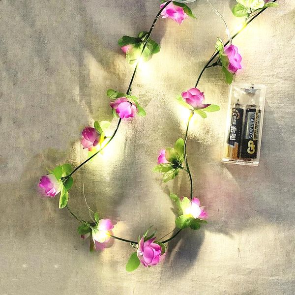 Cuerdas LED Cadena de luces de ratán 2M Flor de simulación Hoja verde Enredadera Ivy Decoración de jardín para la puerta del hogar Cortina Espejo Blanco cálido