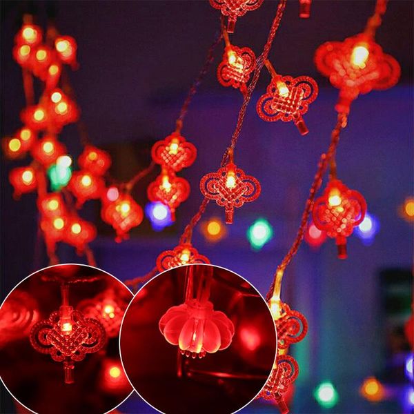 Cuerdas LED Linterna roja Luz de cadena IP44 Impermeable Nudo chino Lámpara de hadas para techo Ventana de pared Año StringLED StringsLED