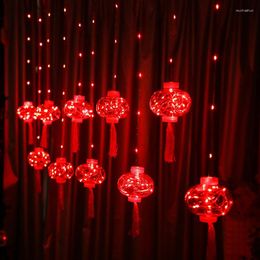 Cordes LED rouge lanterne guirlande lumineuse traditionnel chinois noeud noël rideau lumières USB fête décoration de la maison Ights décor 3 m/4 m