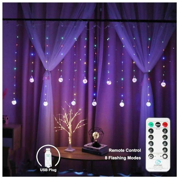 Cordes LED Télécommande Fil De Cuivre Globe Ampoule Fenêtre Rideau Lumières USB Power Wishing Ball Fairy String Light Decor Pour Chambre WeddingL