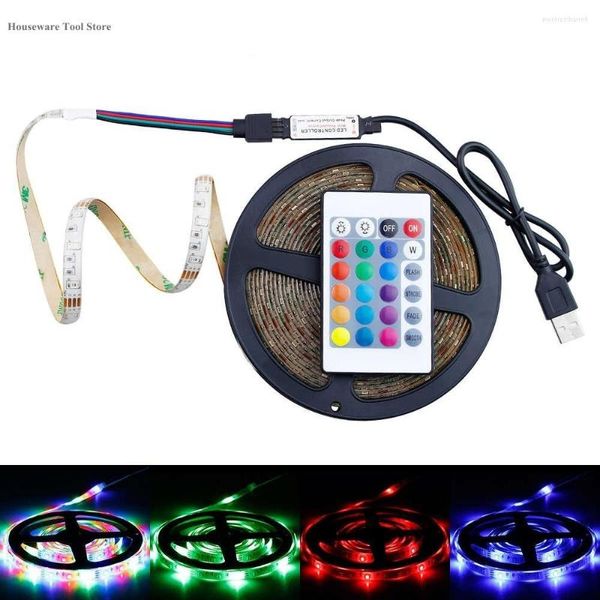 Cordes Led RGB Strip Light 16 couleurs USB Lighting avec 24key IR Remote Controller Changement de lampe Tape 0.5/1/2/3/4/5M No-Waterproof