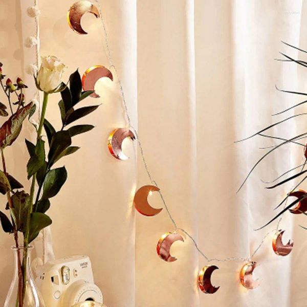 Cuerdas LED Rose Gold Light String Long Bright Spelling Metal Stars Moon Sun Fairy Lights Fiesta de jardín de Navidad Decoración de dormitorio para el hogar cálido