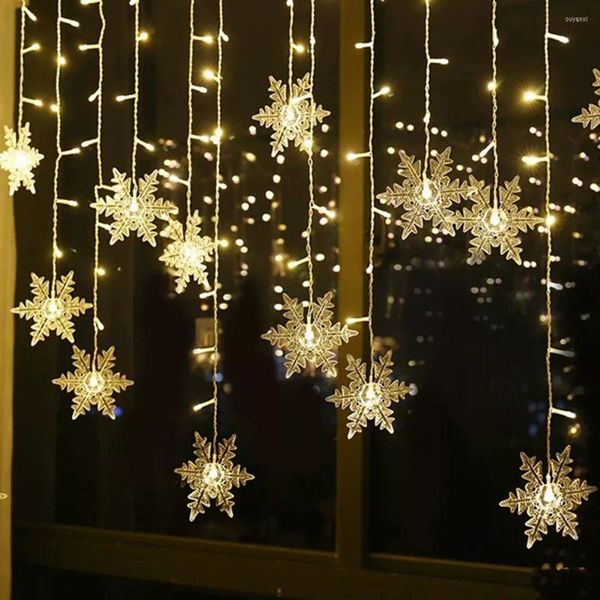Cuerdas LED Copo de nieve Carámbano Lámpara Hada Cortina Cadena Luces Navidad Año Guirnalda Iluminación Hogar Boda Ventana Decoración Enchufe de la UE