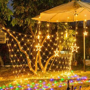 Cuerdas LED Solar Fairy String Net Mesh Light 8 modos impermeable fiesta boda lámpara de cortina decoraciones de jardín al aire libre