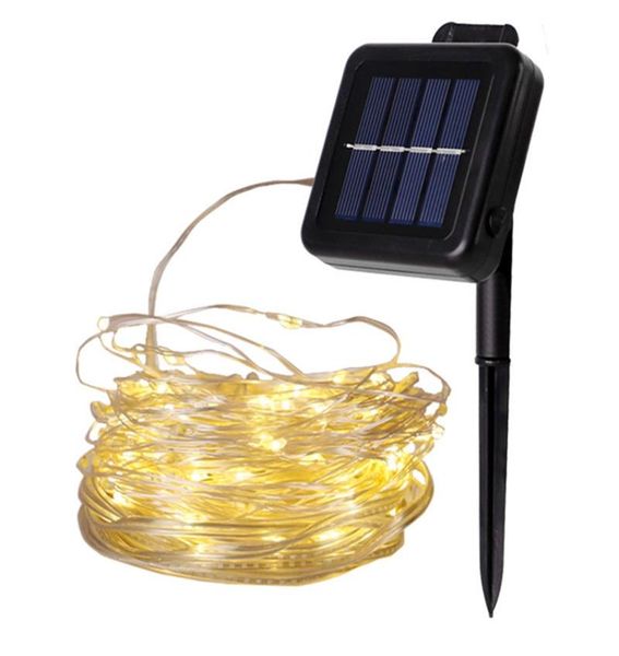 Cuerdas LED Luz solar Alambre de plata 7M 12M 22M Tira Cuento de hadas Vacaciones Navidad Fiesta Guirnalda Jardín